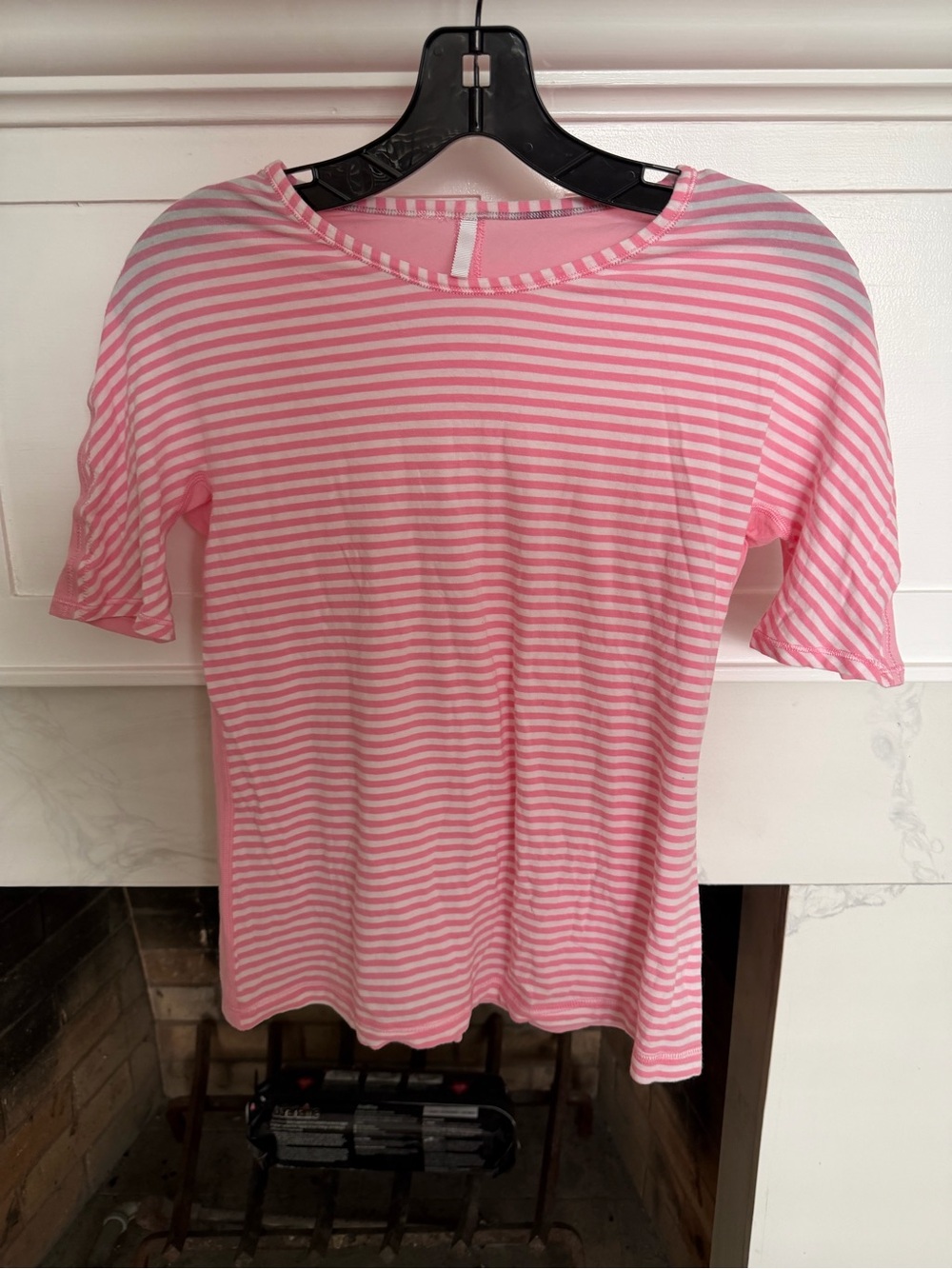 LULULEMON Pink & White Striped Short Sleeve Tee